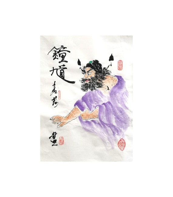 Original Chinese painting traditional brush water-ink art painting"ZhongKui 钟馗" Ward off evil spirits