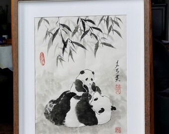 パンダの絵 / オリジナルの中国の筆水墨画 / 中国美術 / 中国絵画