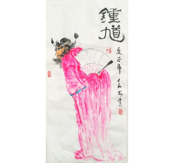 Original Sumi-e Painting, Chinese traditional art,  brush water-ink painting "ZhongKui 钟馗" Ward off evil spirits