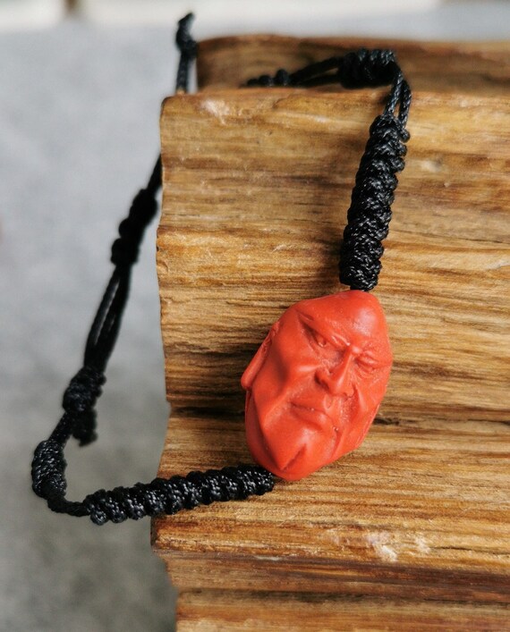 Carved Cinnabar Bead / Buddhism Double Monk Face Bracelet / Yoga Bracelet /Amulet Bracelet / Braided Rope Bracelet / Adjustable