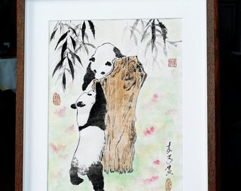 Panda Painting / Original Chinese Brush Water-ink Painting