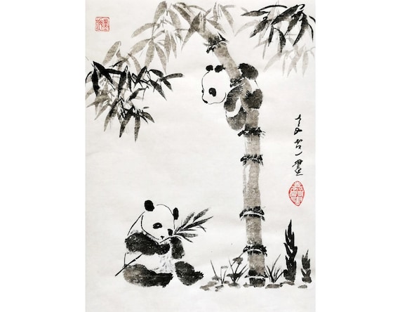Original Sumi-e painting. brush water-ink painting / Chinese traditional art / Chinese painting/ "Panda" #00C