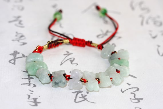 Natural Jade Carved 12 Zodiac Animals Bracelet / Yoga Bracelet / Amulet Bracelet / Braided Rope Bracelet / Good Luck Bracelet / Adjustable