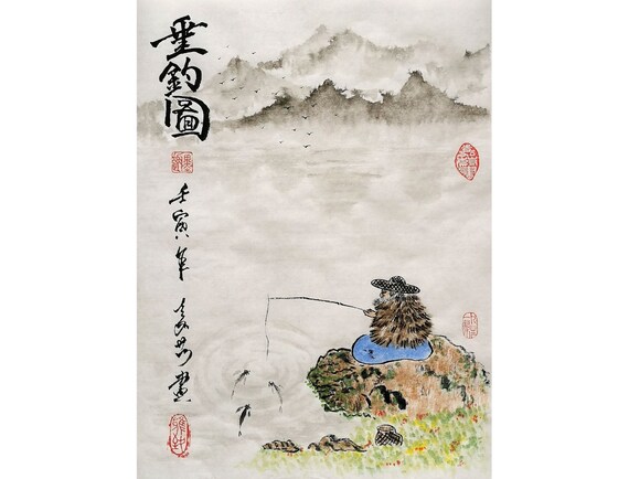 Original Chinese painting, brush water-ink painting / Landscape Painting /Chinese art / Traditional art / "Fishing"