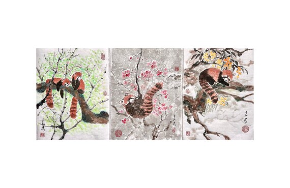 Original Sumi-e painting / Tradition Chinese art / Hand painting "Red Panda" Painting