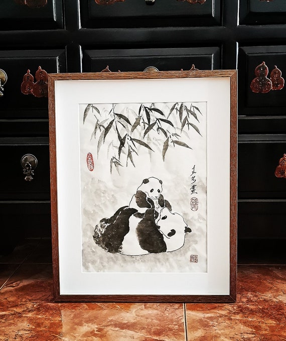 パンダの絵 / オリジナルの中国の筆水墨画 / 中国美術 / 中国絵画
