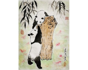 パンダの絵 / オリジナルの中国の筆水墨画 / 中国美術 / 中国絵画