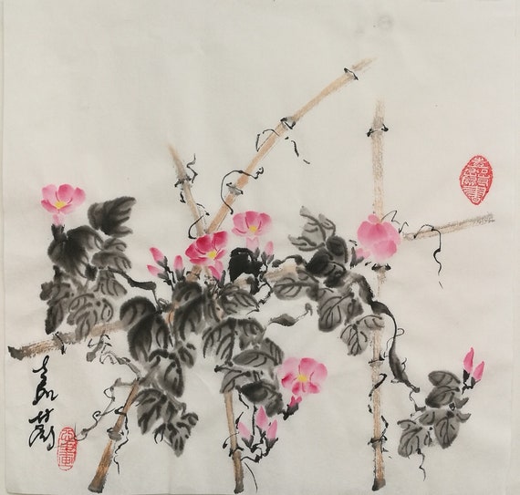 Original Sumi-e painting "Morning Glory"/ Chinese Traditional Art / Home Decoration / Auspicious / Good Luck