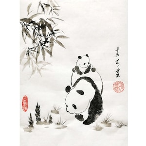 Panda Painting / Original Chinese Brush Water-ink Painting