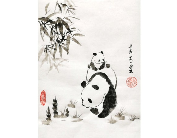 Original Chinese brush water-ink painting / Chinese art / Chinese painting/ "Panda" #00B