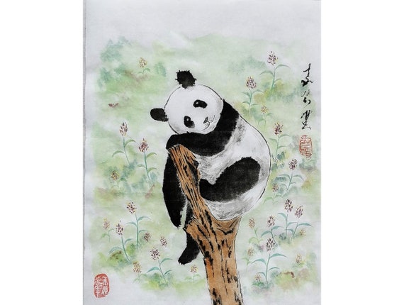 Original Chinese brush water-ink painting / Chinese art / Chinese painting/ "Panda" Colourful painting#00E