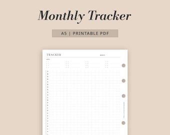 A5 - Monthly Tracker Printable | 31 days Habit Tracker template PDF |  Planner & Bullet Journal for Minimalist | Digital Download