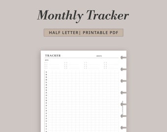 Mezza lettera - Tracker mensile stampabile / Modello di tracker delle abitudini di 31 giorni PDF / Planner e Bullet Journal per minimalisti / Download digitale