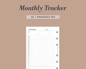 A6 - Monthly Tracker Printable | 31 days Habit Tracker template PDF |  Planner & Bullet Journal for Minimalist | Digital Download