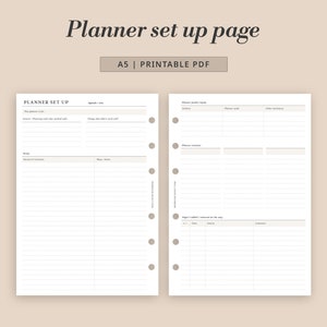 A5 Planner Set up Template Printable Agenda Section Guide