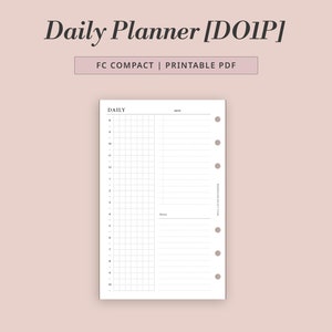 May include: A printable daily planner page with a grid for scheduling and a notes section. The page is designed for a compact size and has a title that reads "Daily Planner [DO1P] FC COMPACT | PRINTABLE PDF".