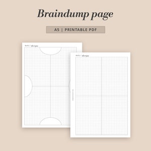 May include: Two printable A5 braindump pages with a grid pattern. Each page has the text "daily/ dumpy" at the top.