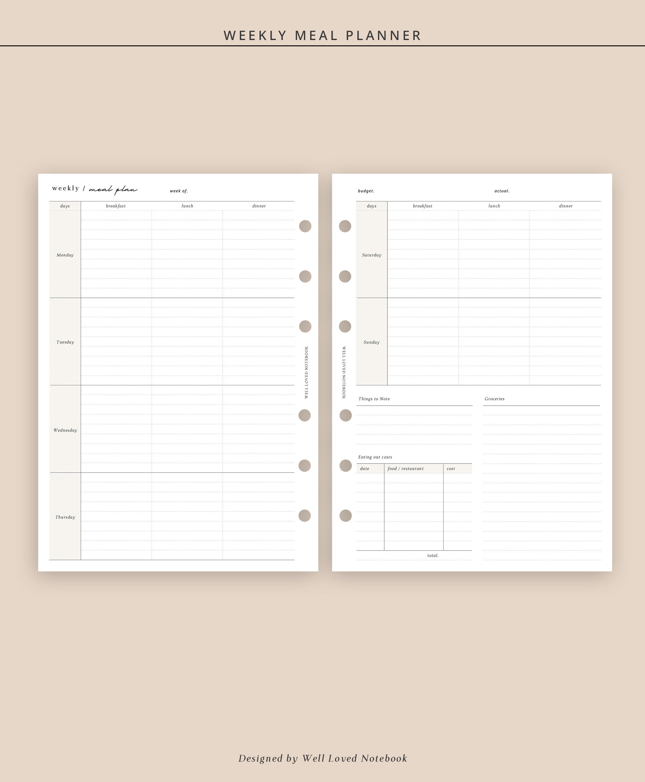 A5 - Meal Planner Printable | Weekly Meal Prep Template | Daily Recipe ...