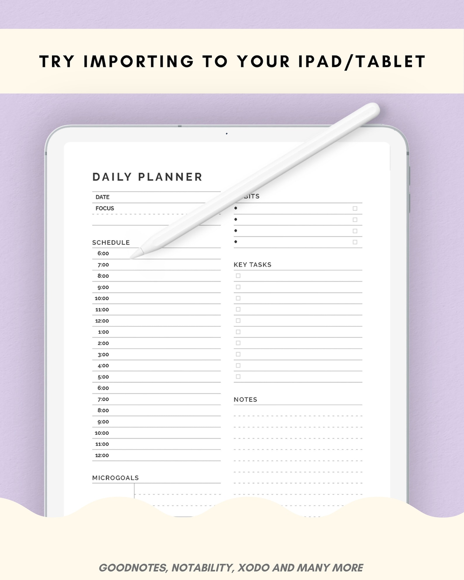 Daily Planner Pad Printable Desk Pad for to do list and time Etsy