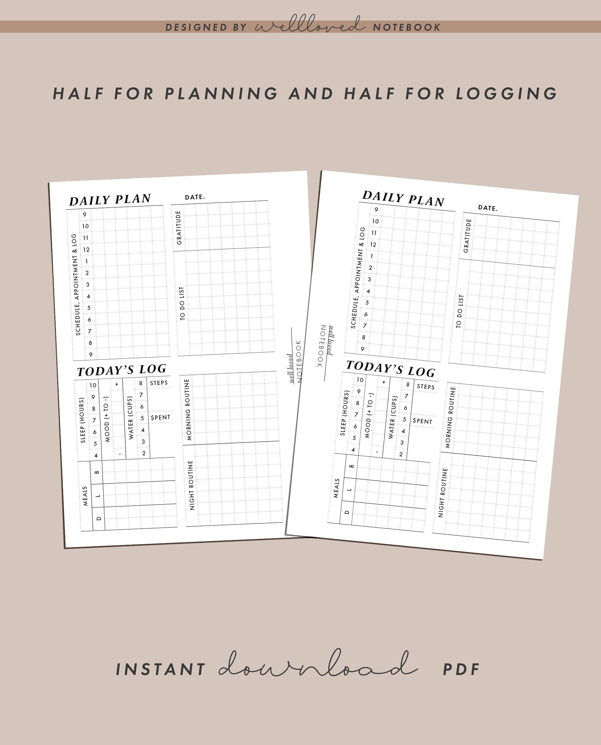 Daily Planner Printable | Day on One Page | Today's Log Insert | Daily ...