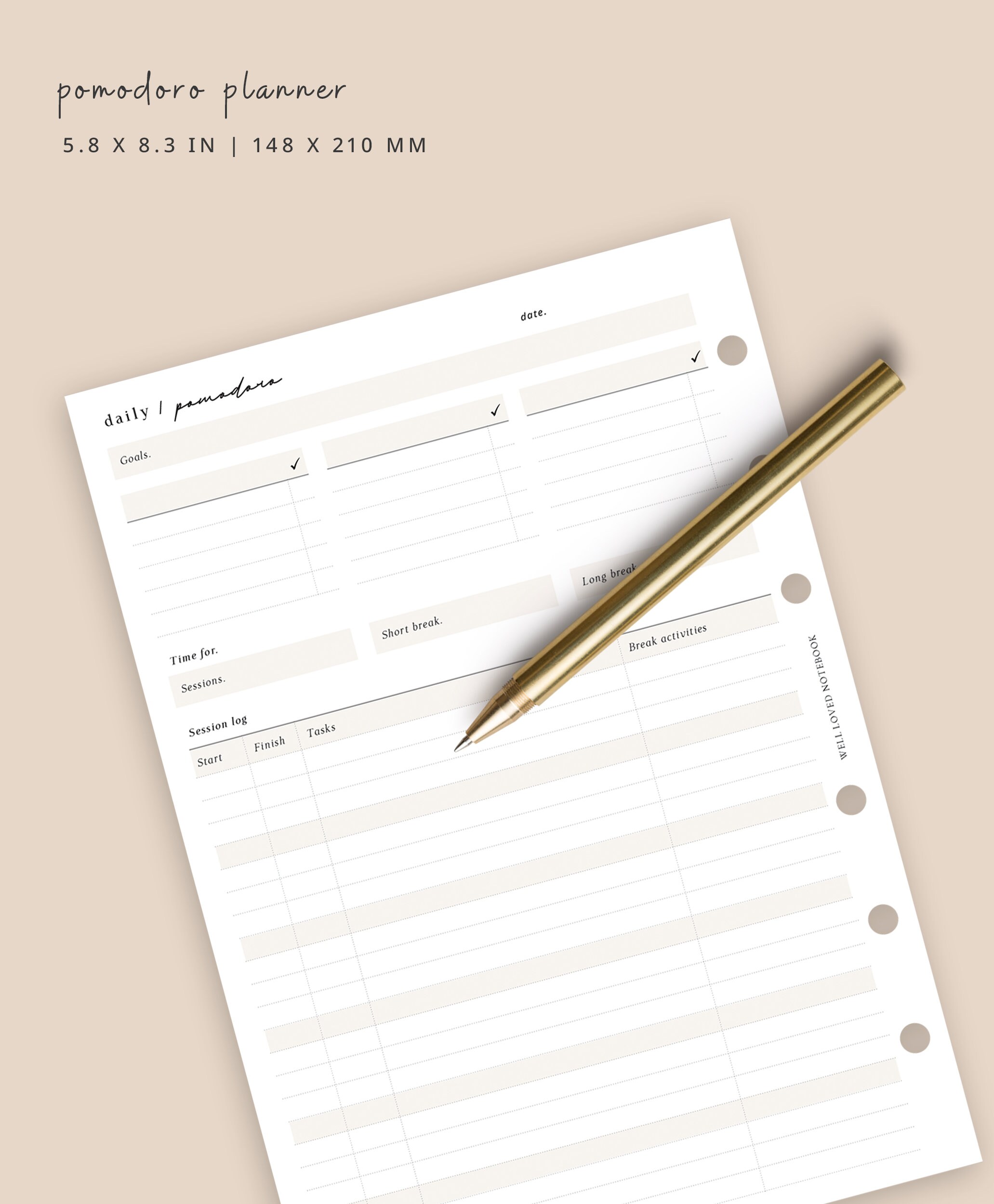 A5 - Pomodoro Planner Printable | Student Time Tracker | Study Session ...