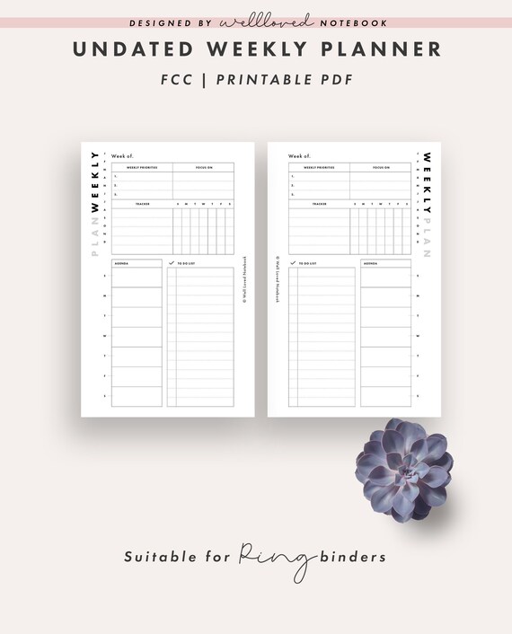 Weekly planner printable week at a glance insert pdf week etsy