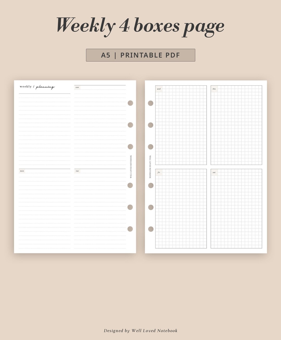 A5 - Weekly Vertical Planner Printable | Undated Week on Two Pages ...
