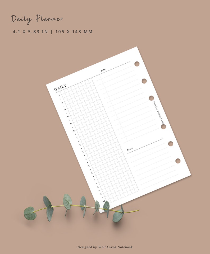 A6 - Daily Planner Printable | Day on One Page Minimalist PDF | to Do ...