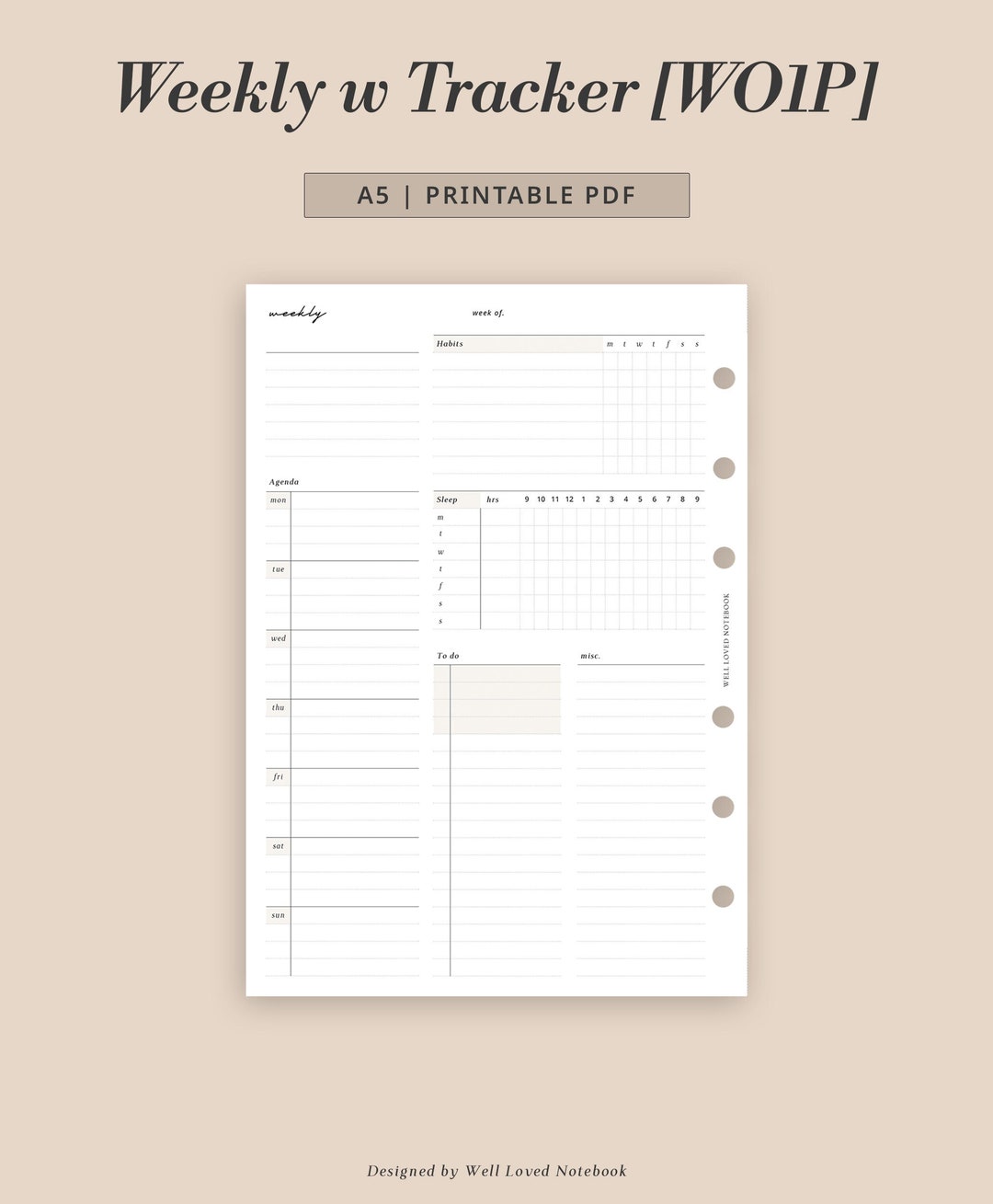 A5 - Weekly Planner Printable With Sleep Tracker and Habit Chart ...