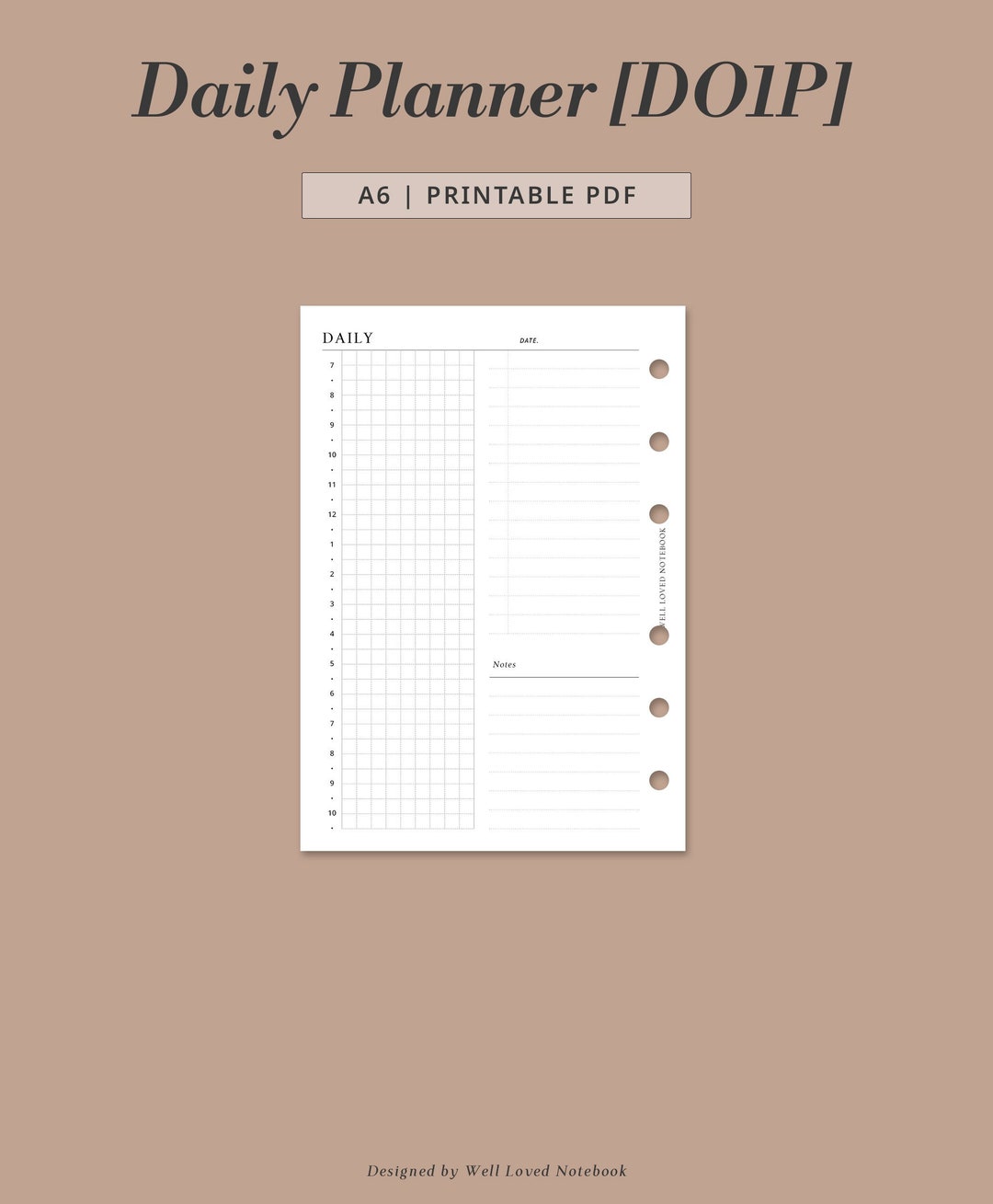 A6 - Daily Planner Printable | Day on One Page Minimalist PDF | to Do ...