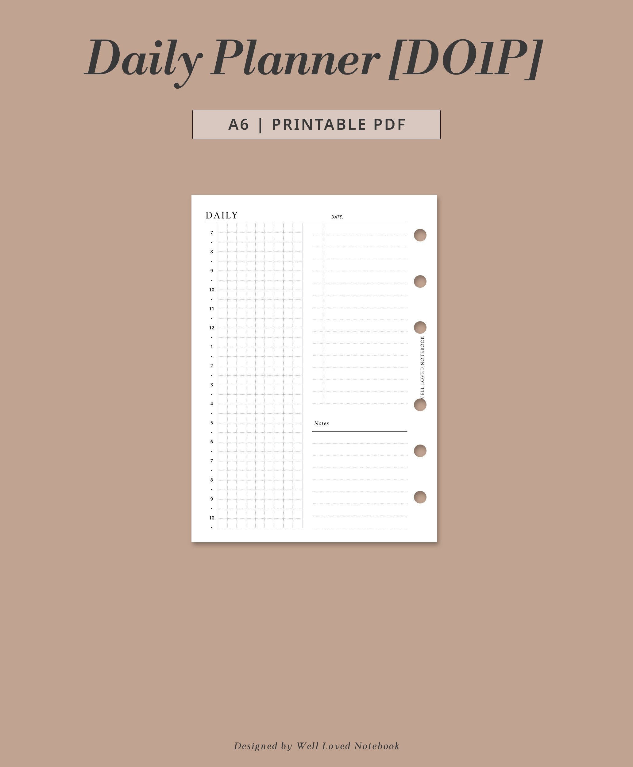 A6 - Daily Planner Printable | Day on One Page Minimalist PDF | to Do ...