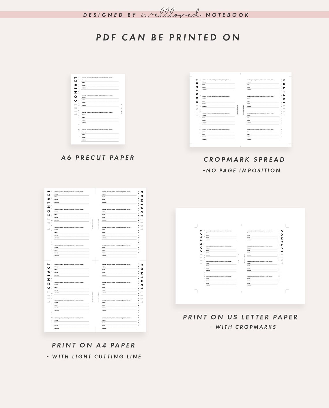 Contact List Printable Template Address Book Binder Insert Etsy Australia