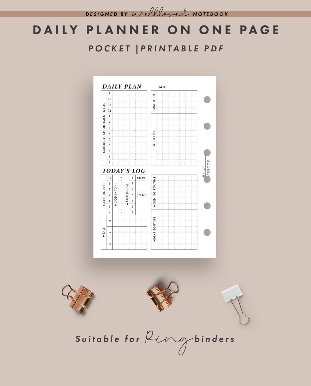 Daily Planner Printable | Day on One Page | Today's Log Insert | Daily ...