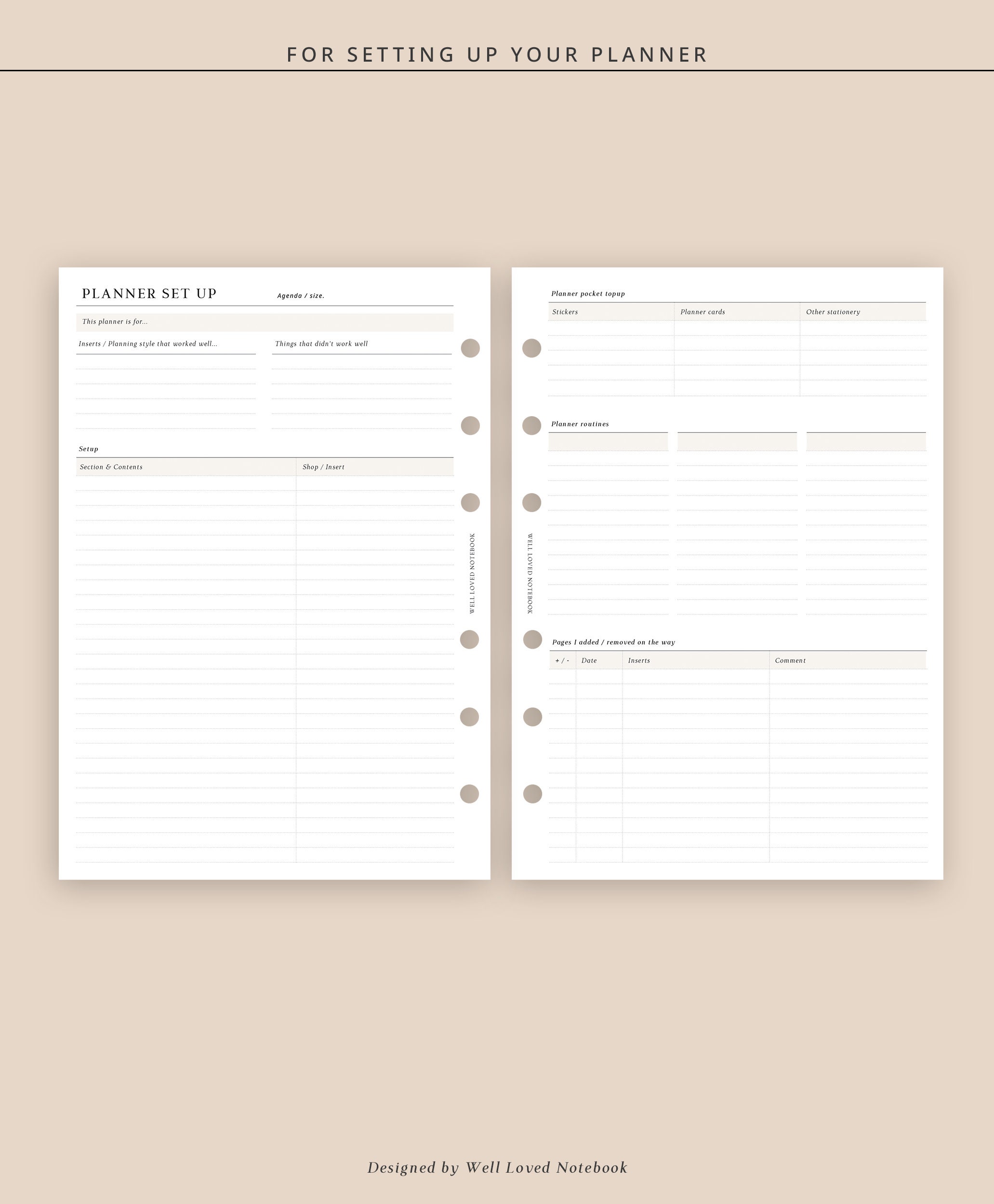 A5 - Planner Set up Template Printable | Agenda Section Guide ...