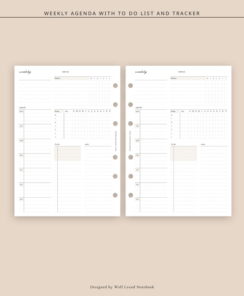 A5 - Weekly Planner Printable With Sleep Tracker and Habit Chart ...