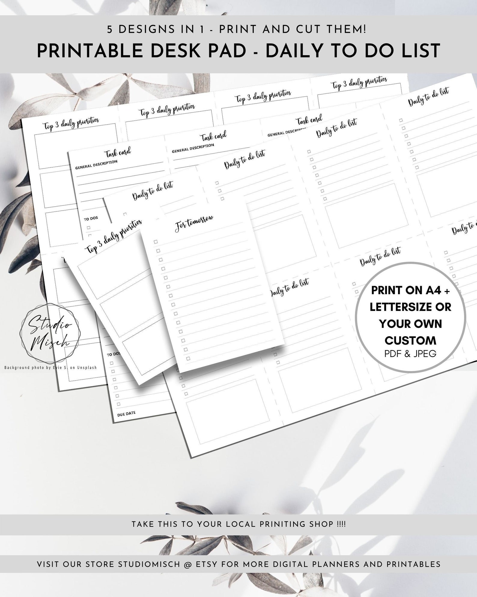 Desk pad printable template containing to do list checklist | Etsy