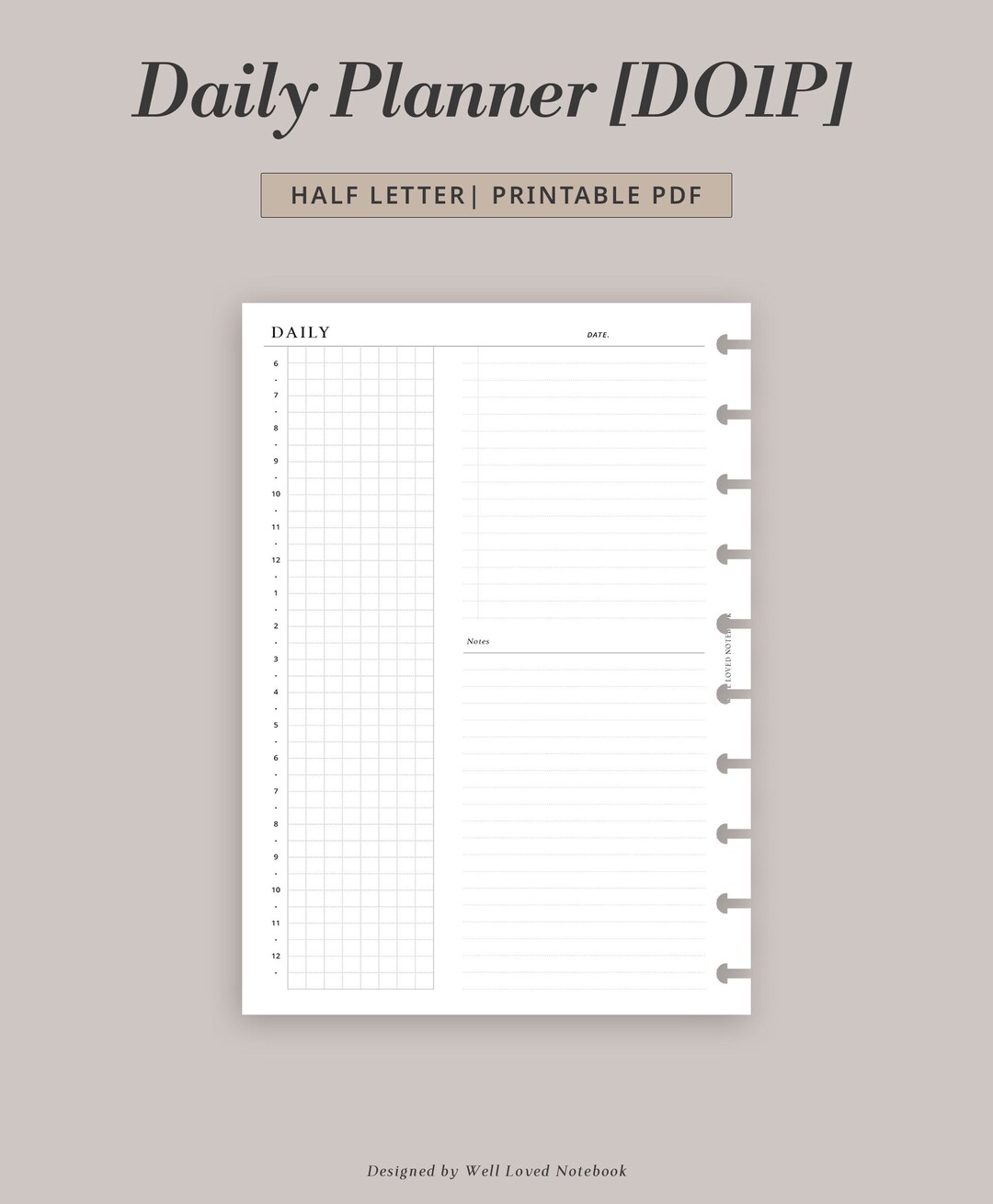 Half Letter - Daily Planner Printable | Day on One Page Minimalist PDF ...