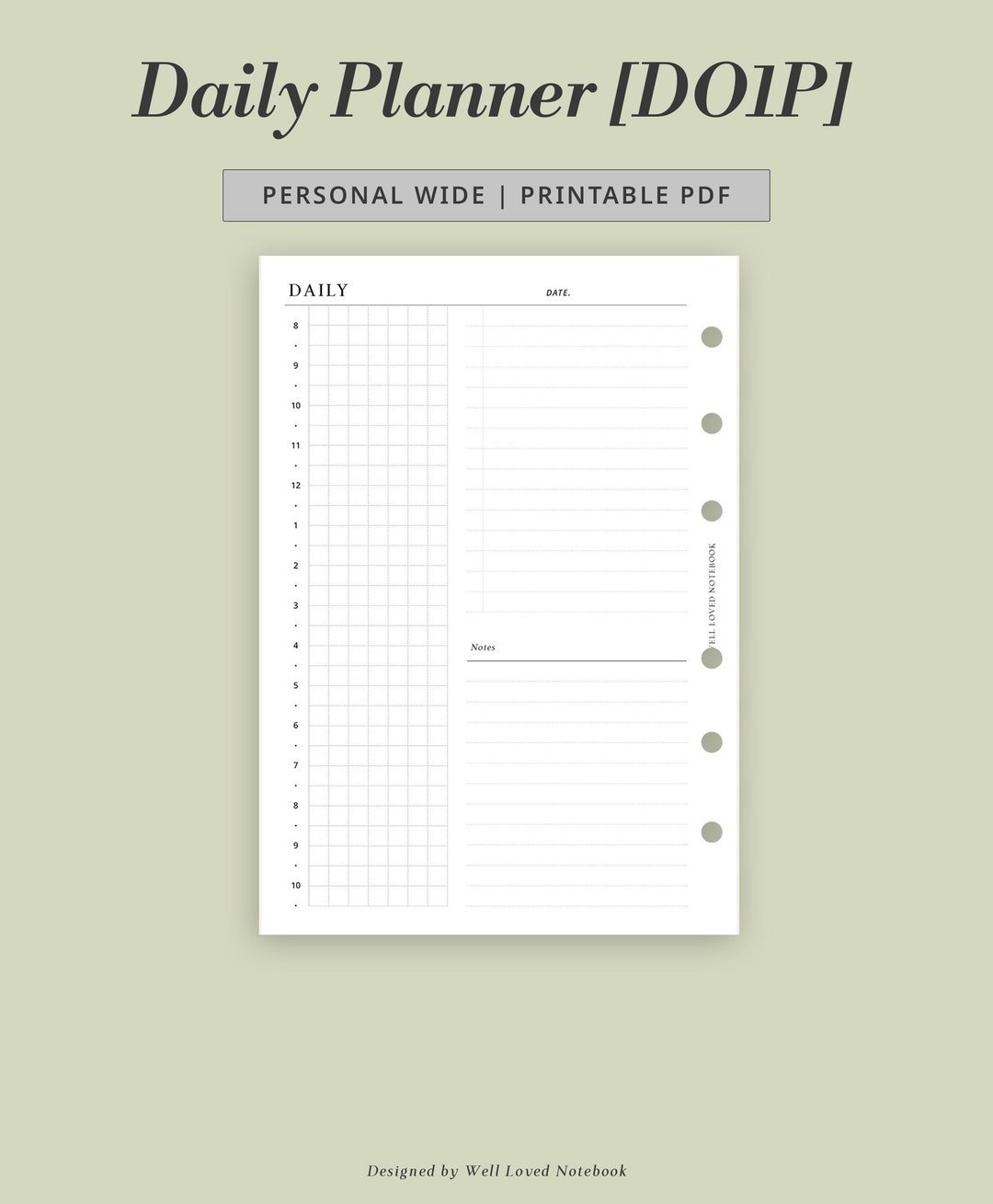 Personal Wide - Daily Planner Printable | Day on One Page Minimalist ...