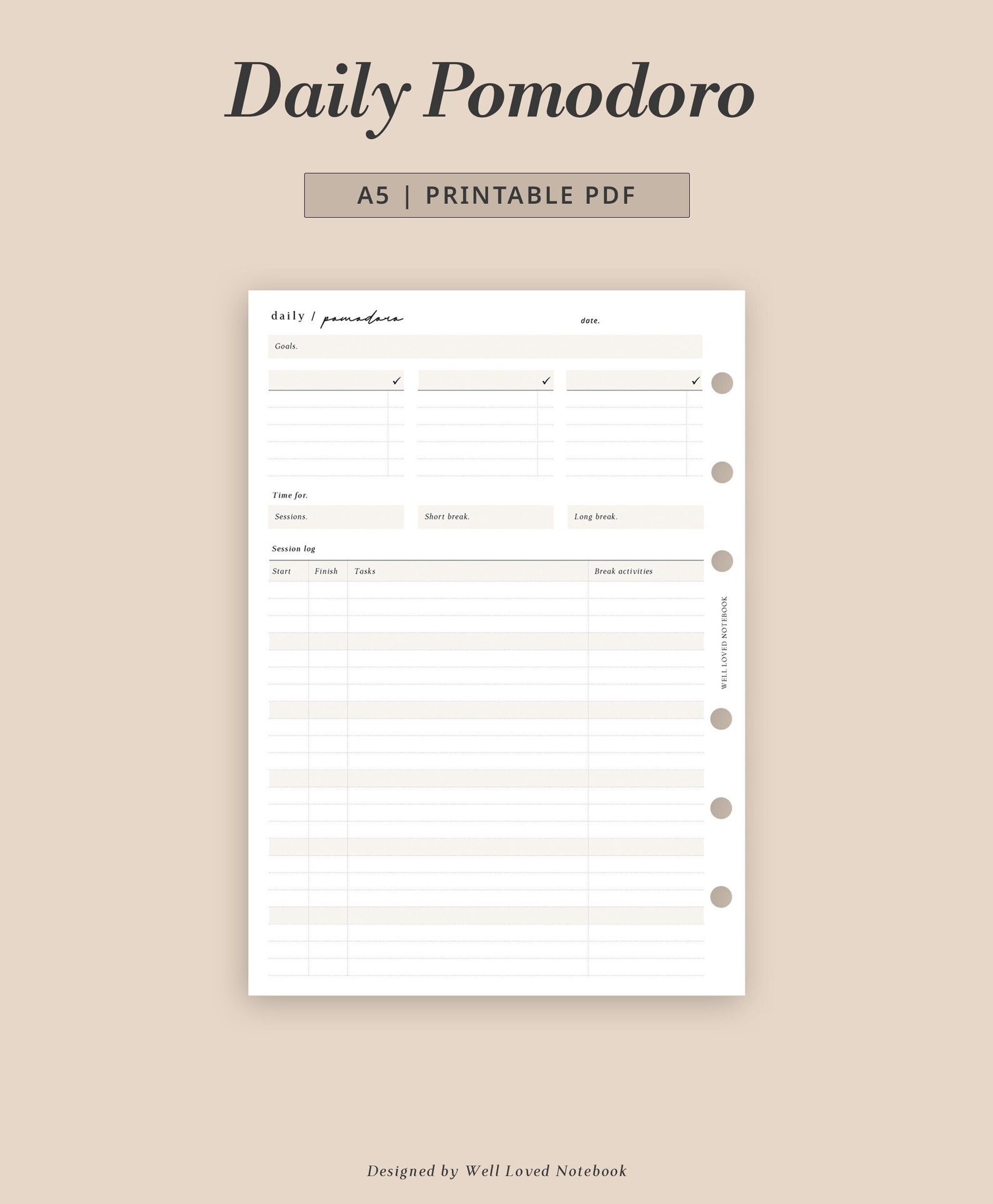 A5 - Pomodoro Planner Printable | Student Time Tracker | Study Session ...