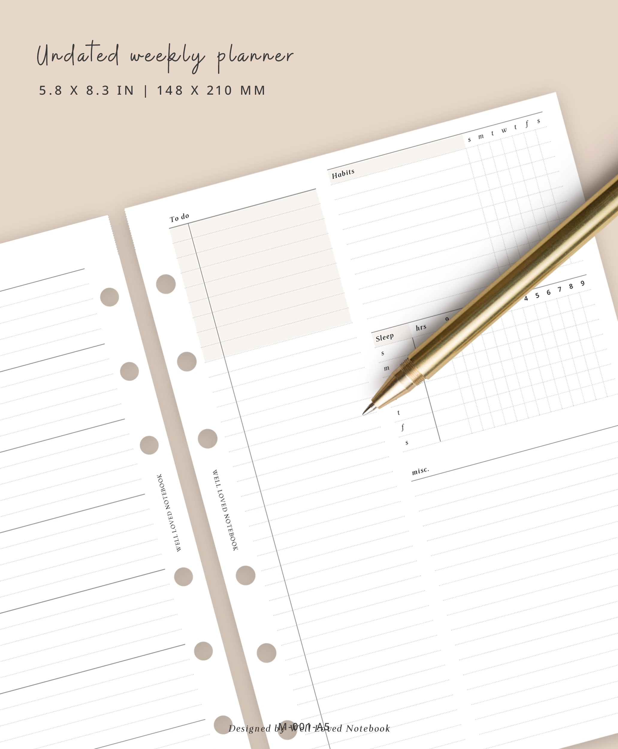 A5 Weekly Planner Printable With Sleep Tracker & Habit Chart Undated ...
