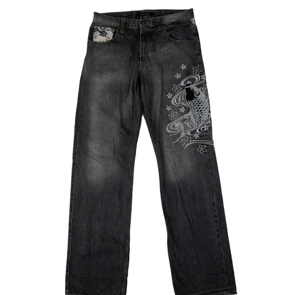 Vintage Jizo Bosatsu Embroidered Skull Japanese Denim Jeans Size W31
