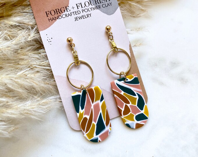 Gifts for Her Boho Earrings Retro Mosaic Gold Ring Earrings Modern Earrings Hip Jewelry Fun Earrings
