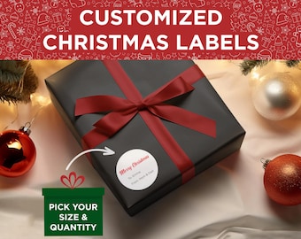 Merry Christmas Gift Labels | 50+ Stickers | Custom Printed Labels For Christmas | Choose Your Size & Quantity | Customized Gift Tag