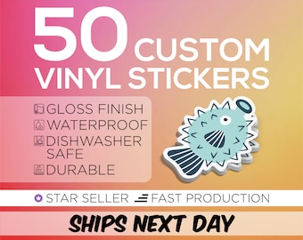 50 Custom Stickers - Waterproof Vinyl Die-Cut Stickers - Logo Stickers - Free Proof & Free Shipping