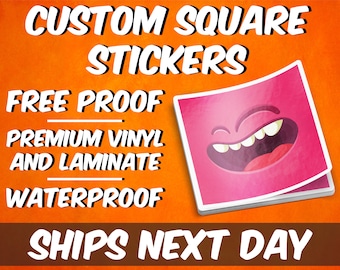 Custom Square Vinyl Stickers / Die Cut Stickers / Logo Stickers / Free Proof & Free Shipping