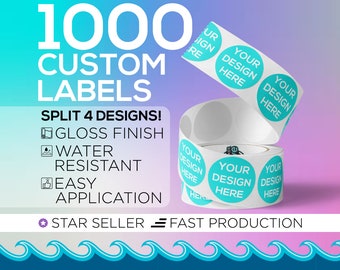 1,000 Custom Labels On A Roll - Premium Gloss Water-Resistant Labels - Your Design/Text - Free Proof & Free Shipping