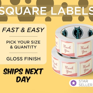 Custom Square Labels | Custom Printed with Your Image | Square BOPP Stickers | Choose Your Size | Free Proof & Shipping