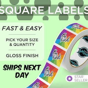 Labels on a Roll with Your Logo or Image | Square BOPP Stickers | Choose Your Size | Free Proof & Shipping