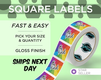 Labels on a Roll with Your Logo or Image | Square BOPP Stickers | Choose Your Size | Free Proof & Shipping