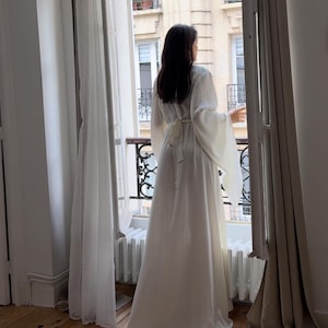 Wedding long silk robe, Satin boudoir robe,  Dressing gown, Bridesmaid gift, Wedding maxi robes ,Bridal kimono ,Bride robe